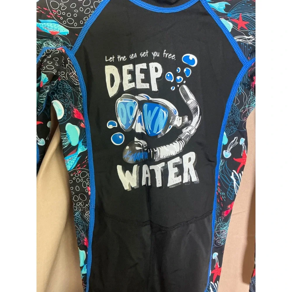 Unbranded‎ Rash Guard Suit Kids M Black New UPF 50+ Full Body Ocean Jellyfish